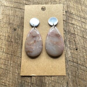 Natural Rose Colored Agate Teardrop Studded Back Earrings